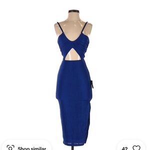 Lulu's Blue Bodycon Midi Dress with Cutout